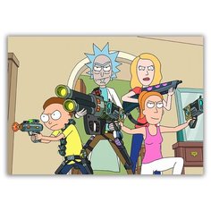 Магнит на холодильник малый - A5, рик и морти, герои с оружием Drabs