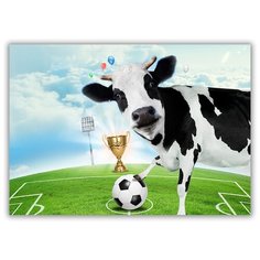 Магнит на холодильник большой - A4, Корова на футбольном поле Drabs