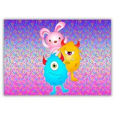 Магнит на холодильник малый - A5, Зайчик и одноглазые монстрики Drabs