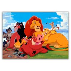 Магнит на холодильник большой - A4, король лев, все герои лежат на траве Drabs