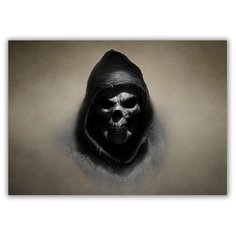 Магнит на холодильник большой - A4, Череп в капюшоне Drabs