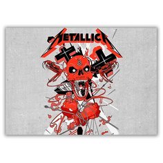 Магнит на холодильник большой - A4, Metallica Череп оранжевый Drabs