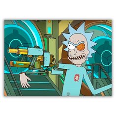 Магнит на холодильник большой - A4, рик и морти, профессор глаз мишень, рука как оружие Drabs