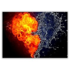 Магнит на холодильник большой - A4, Сердце Огонь-вода Drabs