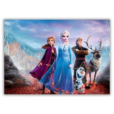 Магнит на холодильник большой - A4, холодное сердце, герои на фоне листиков Drabs