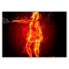 Магнит на холодильник малый - A5, Огненная девушка указывает рукой направление Drabs