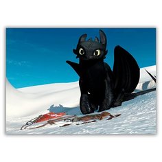 Магнит на холодильник малый - A5, как приручить дракона, дракон на снегу Drabs