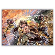Магнит на холодильник большой - A4, атака титанов, 3 героя Drabs