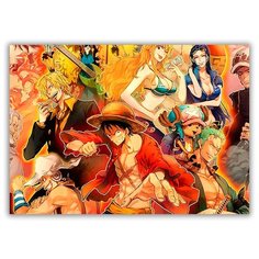 Магнит на холодильник большой - A4, one piece, парень в шляпе и с сигаретой, девушки Drabs