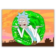 Магнит на холодильник большой - A4, рик и морти, профессор на фоне зеленого шара Drabs