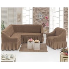 Угловой Чехол на Диван+Кресло, капучино Karbeltex