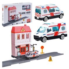 Парковка Oubaoloon с больницей и машинкой, в коробке (768-3)