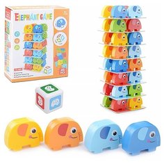 Игра на ловкость Oubaoloon "Баланс", 36 деталей слоников, кубик, карточки с заданиями, в коробке (6871)