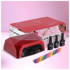 Набор для маникюра Лампа для сушки, лак, база, топ, пилка, красный 5471109 Luaz On