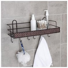 Полка бытовая с крючками 42х15х19 см, коричневая 1257226 Доляна