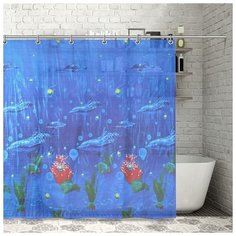 Штора для ванной "Дельфины", 180х180 см, PEVA 1152744 Доляна