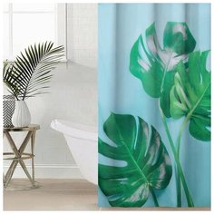 Штора для ванной оксфорд 145х180 "Сочная монстера" 6492193 Сирень