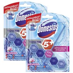 DOMESTOS Блок для очищения унитаза POWER 5+ Видимая защита МАГНОЛИЯ 53гр (2 шт в наборе)