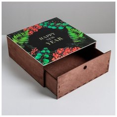 Ящик деревянный «Новогодняя ботаника», 25 × 25 × 10 см 5054559 Дарите счастье