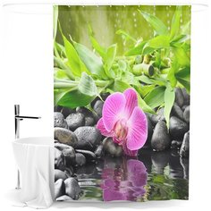 Шторка для ванной "Сирень"; Загадочная орхидея; Размер: 145 х 180