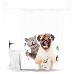 Шторка для ванной "Сирень"; А ты почистил зубы?; Размер: 145 х 180