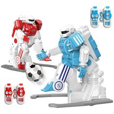 Радиоуправляемые роботы-футболисты Crazon Soccer Robot, игрушка на пульте управления, поворачивают влево вправо, ходят, 2 скорости, бьет ногой по мячу, светятся глаза, питание от аккумулятора, 1902B ABC