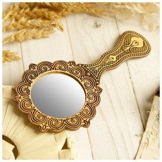 Зеркало «Цветы», с ручкой, хохлома, 9х16,5 см, береста 1550556 Сима ленд