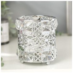 Подсвечник металл, стекло на 1 свечу "Геометрия" серебро 11х9,5х9,5 см 5078231 Сима ленд