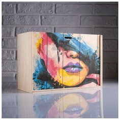 Коробка подарочная 30×12×20 см деревянная пенал "Разноцветное лицо", с печатью 4743957 Сима ленд