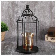 Подсвечник металл, стекло на 1 свечу "Купол" чёрный 26,5х13х13 см 4762516 Сима ленд