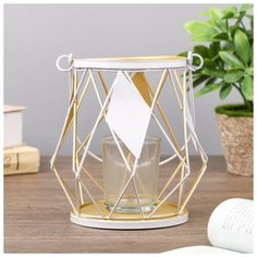 Подсвечник металл, стекло на 1 свечу "Ромбы" 13х11х11 см 4287495 Сима ленд