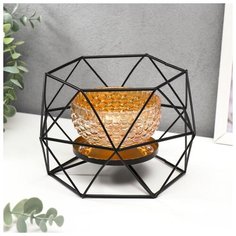 Подсвечник металл,стекло на 1 свечу "Паутина и шестиугольники" креманка, чёрный 12х19х16,5см 54140 Сима ленд