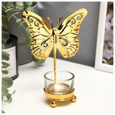 Подсвечник металл на 1 свечу "Бабочка" золото 13х11х6,7 см 5166308 Сима ленд