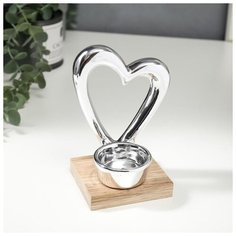 Сувенир керамика, дерево подсвечник "Серебряное сердце" 13,5х8х9,4 см 5144331 Сима ленд