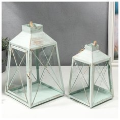 Подсвечник металл "Фонарь трапеция" набор 2 шт 27х11х11 38х15х15 см 5500470 Сима ленд