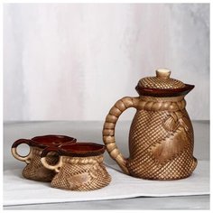 Молочный набор 3 предмета "На здоровье" кувшин 1 л, 2 чашки 1636967 Керамика ручной работы