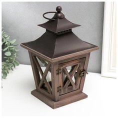 Подсвечник дерево на 1 свечу "Фонарь" тёмное дерево 26х15,4х15,4 см 5449181 Сима ленд