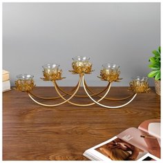 Подсвечник металл, стекло на 5 свечей "Сплетение" золото 17х50х9 см 4287493 Сима ленд