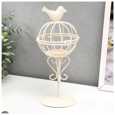 Подсвечник металл 1 свеча "Птица и гнездо" белый 23х10х10 см 5378089 Сима ленд