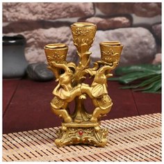 Сувенир полистоун подсвечник "Два золотых слона" 15х10,5х5,2 см 4311176 Сима ленд