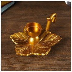 Подсвечник полистоун, металл на 1 свечу "Кленовый лист" золото 6,5х18х13 см 4762498 Сима ленд