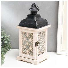 Подсвечник дерево на 1 свечу "Фонарь - витраж с узорами" беж 33х13,4х13,4 см 5449184 Сима ленд