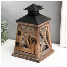 Подсвечник дерево на 1 свечу "Фонарь трапеция" коричневый 20,5х12,5х12,5 см 5449176 Сима ленд