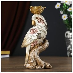 Сувенир полистоун подсвечник со свечой "Попугай с листьями на перьях" 24,5х7,5х12 см 4838499 Сима ленд