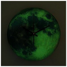 Часы настенные, серия: Интерьер, "Луна", зеленые, светятся в темноте, d=30 см 3620961 Сима ленд