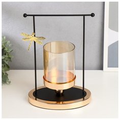 Подсвечник металл, стекло на 1 свечу "Стрекоза и колодец" чёрный с золотом 29х19,5х13,5 см 5166307 Сима ленд