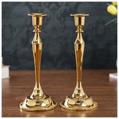 Подсвечник металл "Плавность" золото набор 2 шт 24х10х10 см 4634999 Сима ленд