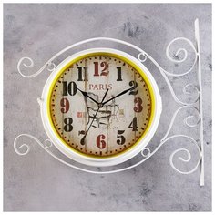 Часы настенные двойные, серия: Садовые, "Плезанс", белые d=24 см, 38х42 см 4412729 Сима ленд