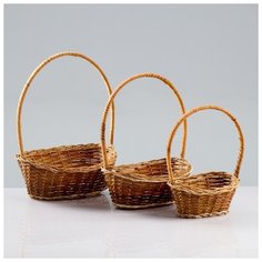 Набор корзин, 3 шт, 20×25×10/30, 17×22×9/28, 12×18×7/26 см, ротанг 4501514 Сима ленд