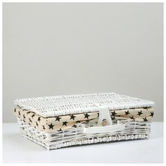 Короб-чемоданчик с ручкой и замком (лоза+ткань), 41х30х12 5464904 Сима ленд
